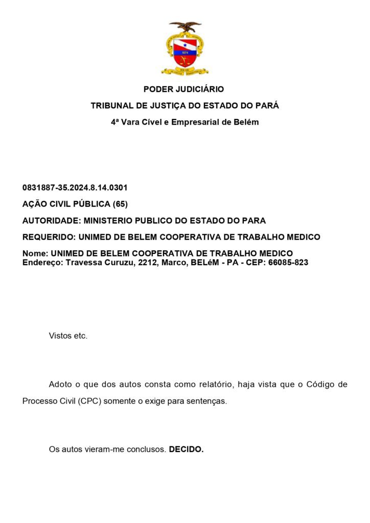 Nota da Unimed Belém sobre irregularidades em descredenciamento de laboratórios. Imagem reprodução.