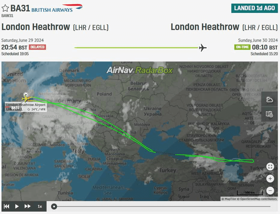 Voo da British Airways saiu e voltou para Londres. Foto: British Airways.