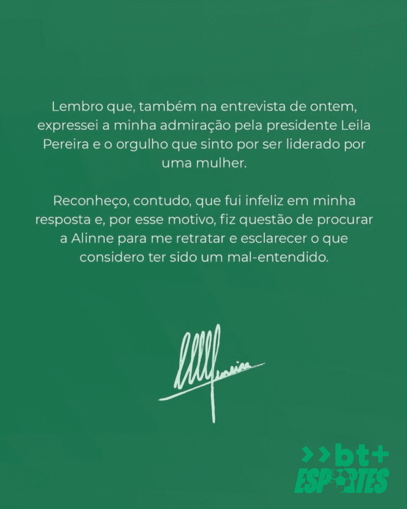 Declaração de Abel Ferreira em nota oficial